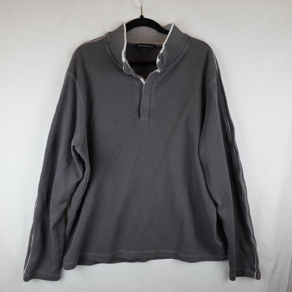 Hathaway Pullover Ribbed Knit Sweater Men's XXL Gray 1/4 Button Up Fall Golf - Picture 11 of 13